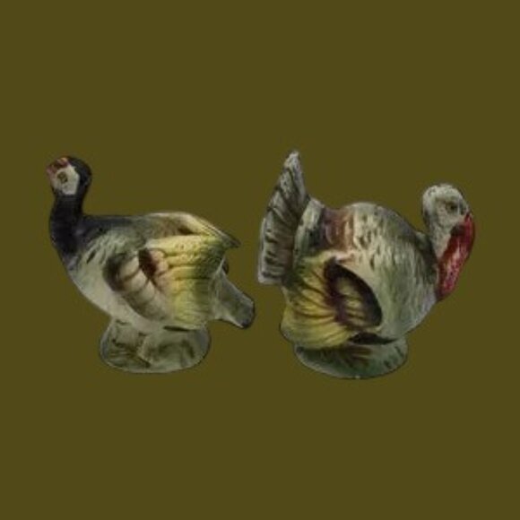 MCM Vintage Turkeys salt & pepper Set ceramic Tom & Hen Thanksgiving Grannycore - Picture 2 of 14